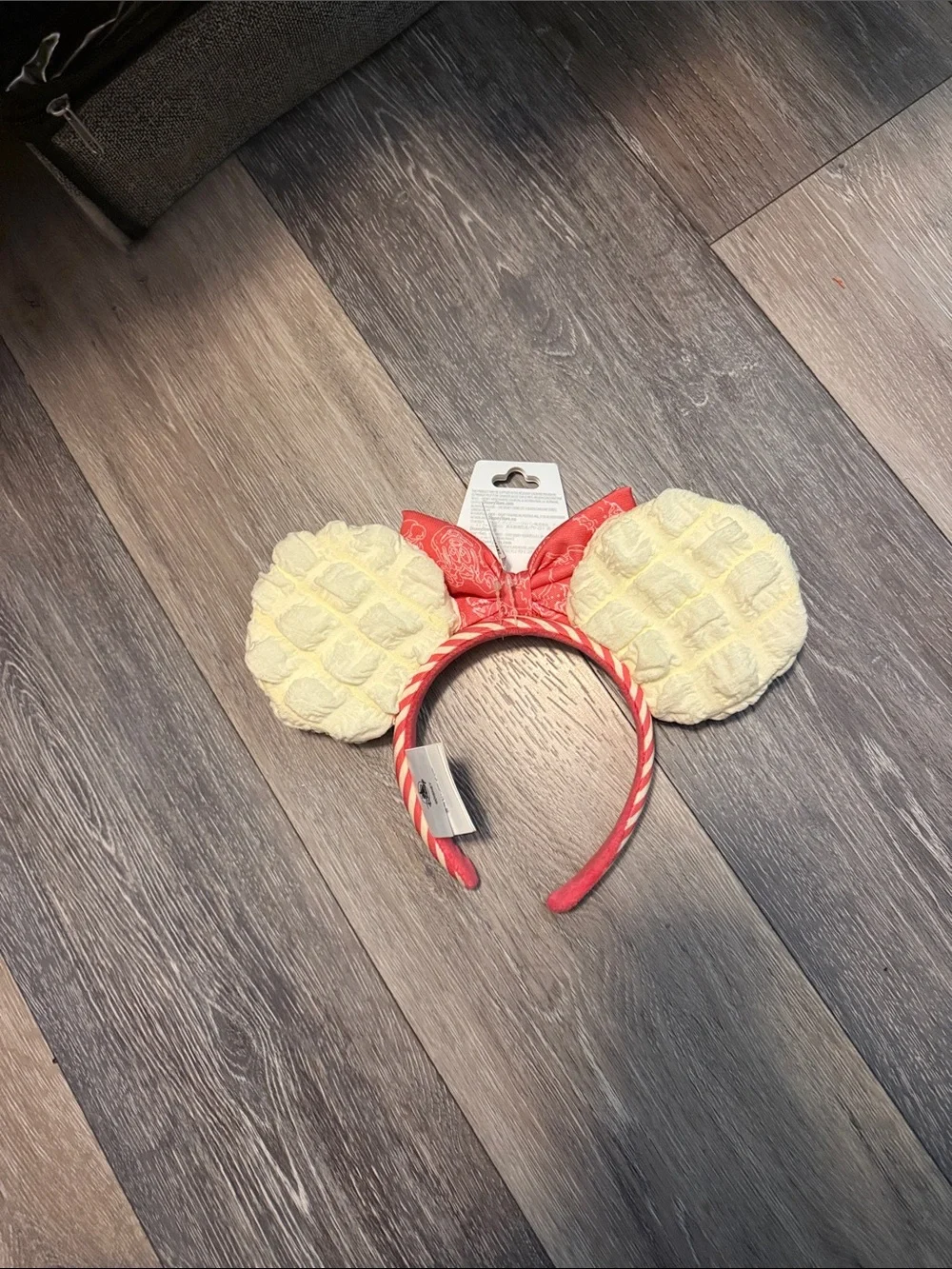 Disney Popcorn Minnie Ears Headband - Red Bow, Cream Ears